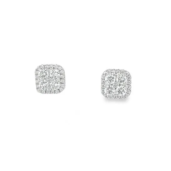 Earrings JMS always Original Tresorra 18K White Gold Cushion Halo Cluster Diamond Stud Earrings