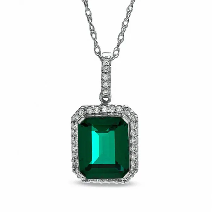 Earrings LabCreated Emerald and White Sapphire Drop Pendant in Sterling Silver Goldia Earrings LabCreated Emerald and White Sapphire Drop Pendant in Sterling Silver Goldia