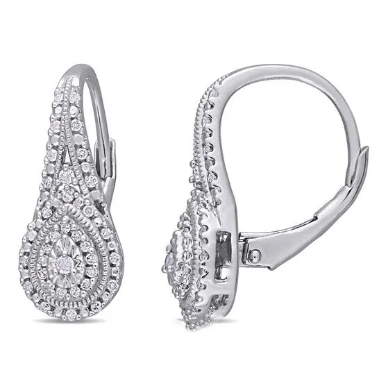 Earrings Original AMOUR 14 CT TW Diamond Teardrop Halo Leverback Earrings In Sterling Silver JMS always Earrings Original AMOUR 14 CT TW Diamond Teardrop Halo Leverback Earrings In Sterling Silver JMS always