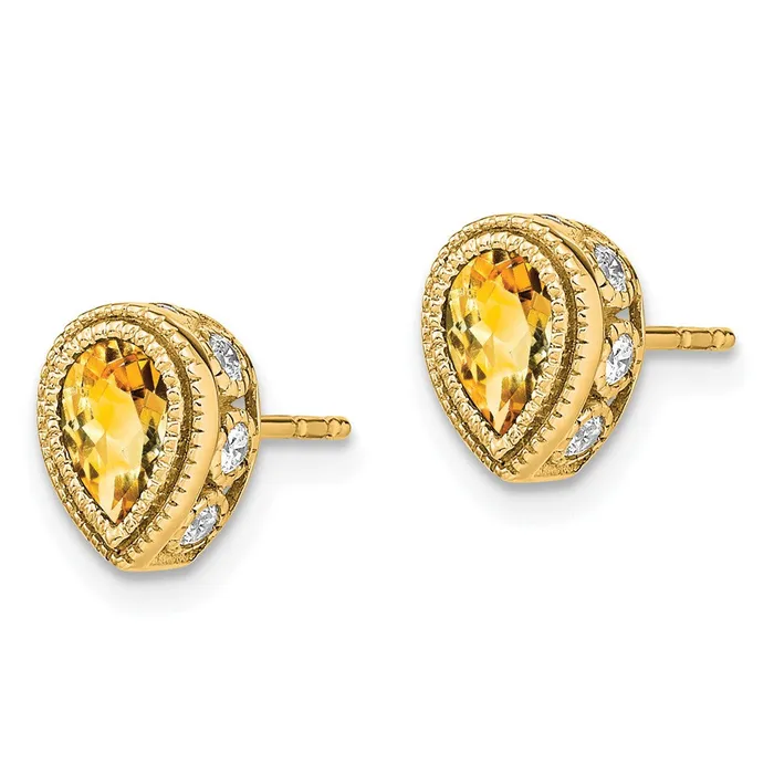 Earrings Solid 14k Yellow Gold Pear Simulated Citrine and CZ Earrings Goldia Earrings Solid 14k Yellow Gold Pear Simulated Citrine and CZ Earrings Goldia