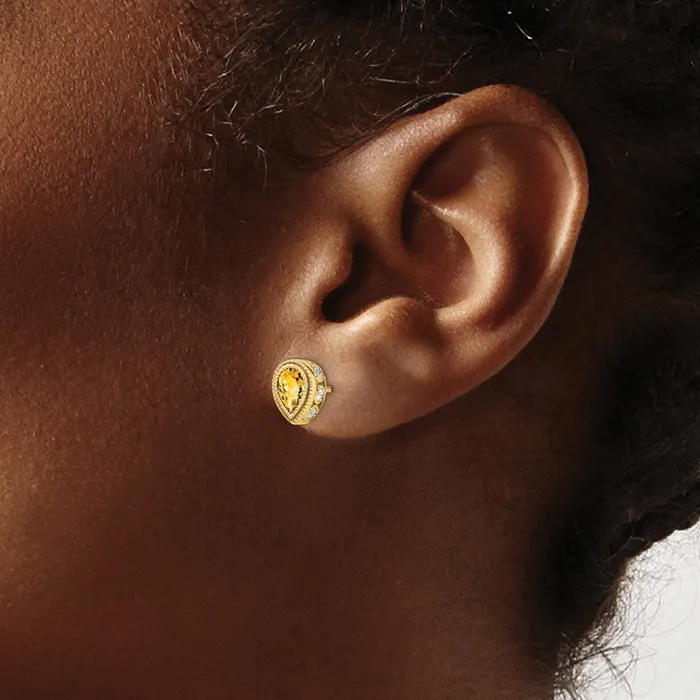 Earrings Solid 14k Yellow Gold Pear Simulated Citrine and CZ Earrings Goldia Earrings Solid 14k Yellow Gold Pear Simulated Citrine and CZ Earrings Goldia