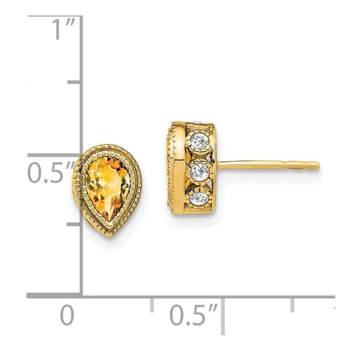 Earrings Solid 14k Yellow Gold Pear Simulated Citrine and CZ Earrings Goldia Earrings Solid 14k Yellow Gold Pear Simulated Citrine and CZ Earrings Goldia