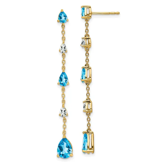 Earrings Solid 14k Yellow Gold Simulated Blue Topaz and White Dangle Earrings Goldia