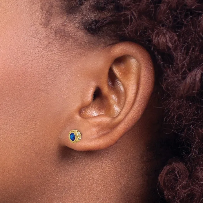 Earrings Solid 14k Yellow Gold Simulated Sapphire and CZ Earrings Goldia Earrings Solid 14k Yellow Gold Simulated Sapphire and CZ Earrings Goldia