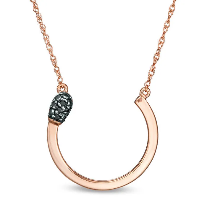 Enhanced Black Natural Diamond Accent Open Circle Matchstick Necklace in 10K Rose Gold Goldia Necklaces Enhanced Black Natural Diamond Accent Open Circle Matchstick Necklace in 10K Rose Gold Goldia Necklaces