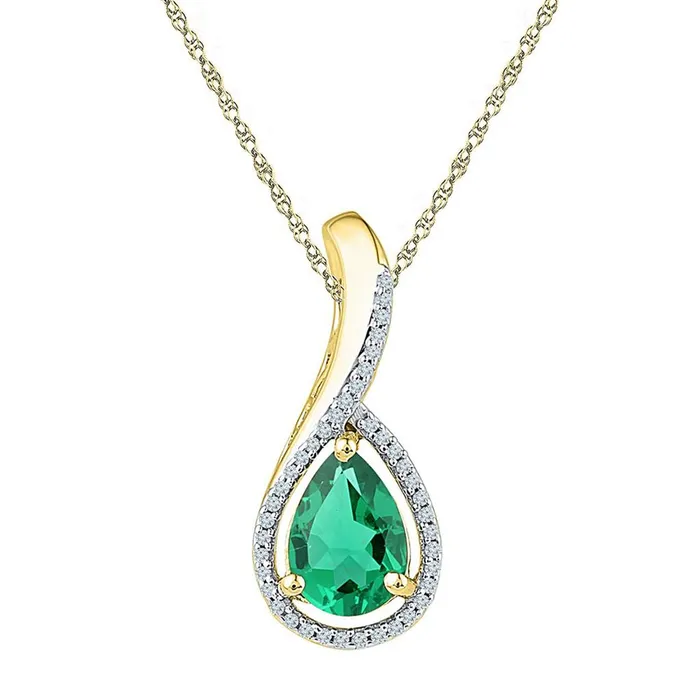 gndatlanta 10k Yellow Gold Pear Created Emerald Solitaire Diamond Pendant 2 Cttw Necklaces gndatlanta 10k Yellow Gold Pear Created Emerald Solitaire Diamond Pendant 2 Cttw Necklaces