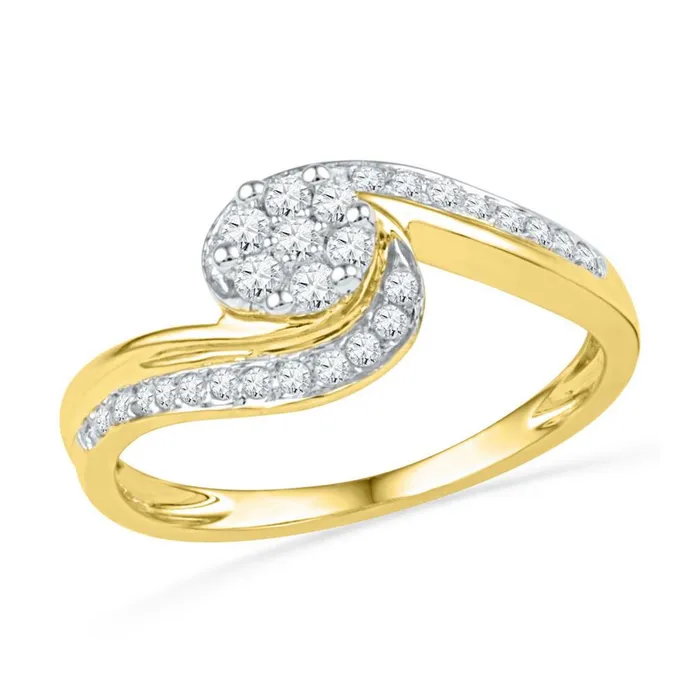 gndatlanta 10k Yellow Gold Round Diamond Flower Cluster Curved Ring 13 Cttw Rings gndatlanta 10k Yellow Gold Round Diamond Flower Cluster Curved Ring 13 Cttw Rings