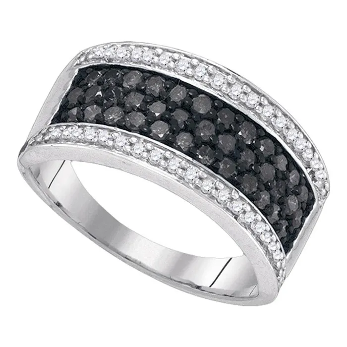 gndatlanta 14k White Gold Black Diamond Horizontal Stripe Band Ring 1 Cttw Rings gndatlanta 14k White Gold Black Diamond Horizontal Stripe Band Ring 1 Cttw Rings
