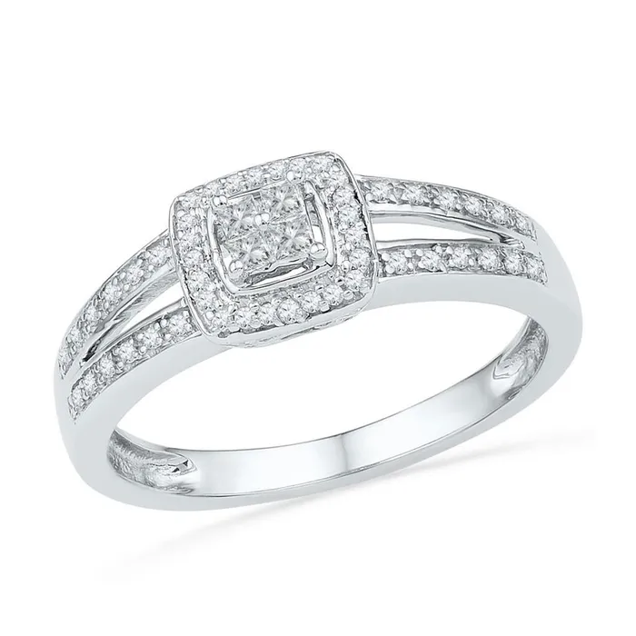 gndatlanta 14k White Gold Princess Diamond Cluster Bridal Engagement Ring 15 Cttw Rings gndatlanta 14k White Gold Princess Diamond Cluster Bridal Engagement Ring 15 Cttw Rings