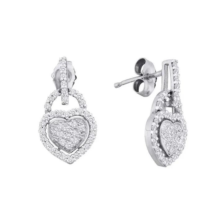 gndatlanta 14k White Gold Round Diamond Heart Dangle Earrings 13 Cttw Earrings gndatlanta 14k White Gold Round Diamond Heart Dangle Earrings 13 Cttw Earrings