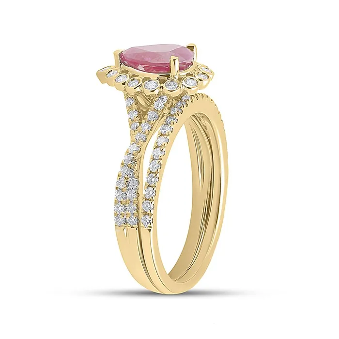 gndatlanta 14k Yellow Gold Pear Ruby Diamond Solitaire Ring 178 Cttw Rings