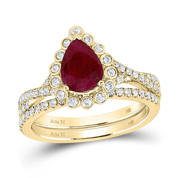 gndatlanta 14k Yellow Gold Pear Ruby Diamond Solitaire Ring 178 Cttw Rings