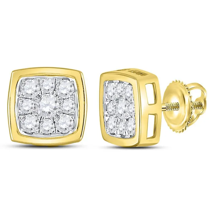 gndatlanta 14k Yellow Gold Round Diamond Square Cluster Stud Earrings 12 Cttw Earrings gndatlanta 14k Yellow Gold Round Diamond Square Cluster Stud Earrings 12 Cttw Earrings