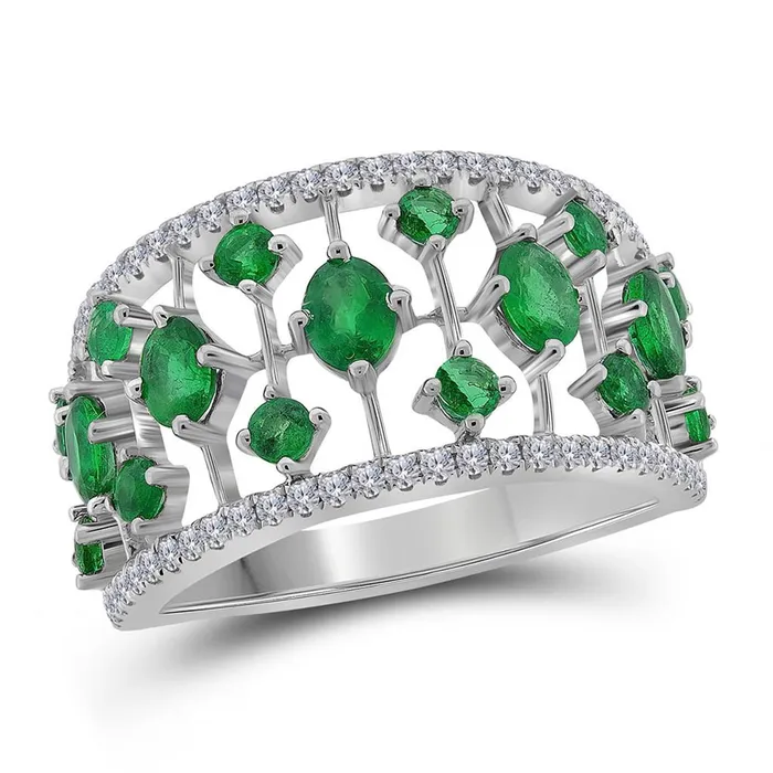 gndatlanta 18k White Gold Oval Emerald Fashion Ring 158 Cttw Rings
