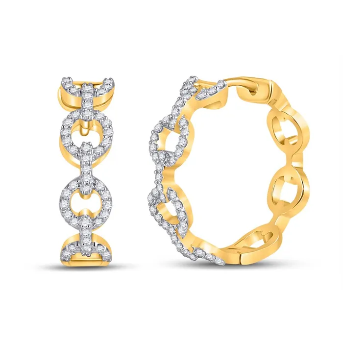 gndatlanta Earrings 10k Yellow Gold Round Diamond Cable Link Hoop Earrings 13 Cttw