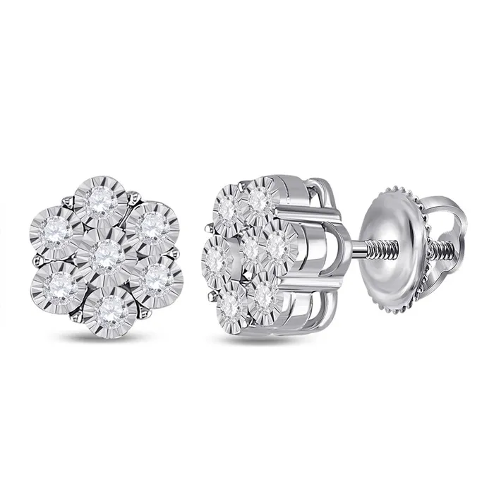 gndatlanta Earrings 14k White Gold Round Diamond Flower Cluster Earrings 14 Cttw gndatlanta Earrings 14k White Gold Round Diamond Flower Cluster Earrings 14 Cttw