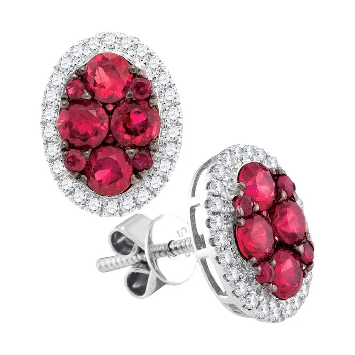 gndatlanta Earrings 14k White Gold Round Ruby Diamond Oval Earrings 112 Cttw gndatlanta Earrings 14k White Gold Round Ruby Diamond Oval Earrings 112 Cttw