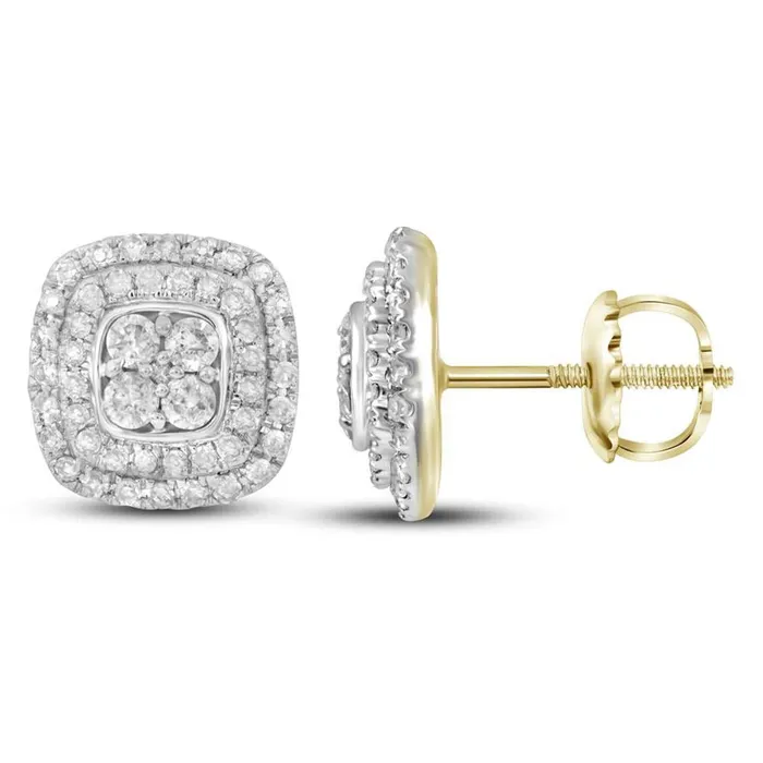 gndatlanta Earrings 14k Yellow Gold Round Diamond Cushion Cluster Earrings 12 Cttw gndatlanta Earrings 14k Yellow Gold Round Diamond Cushion Cluster Earrings 12 Cttw