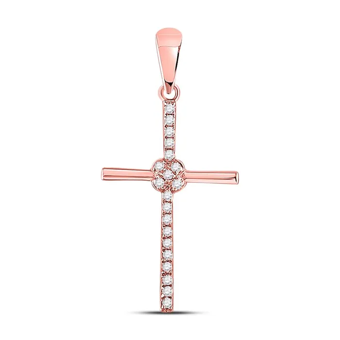 gndatlanta Necklaces 10k Rose Gold Round Diamond Cross Pendant 112 Cttw