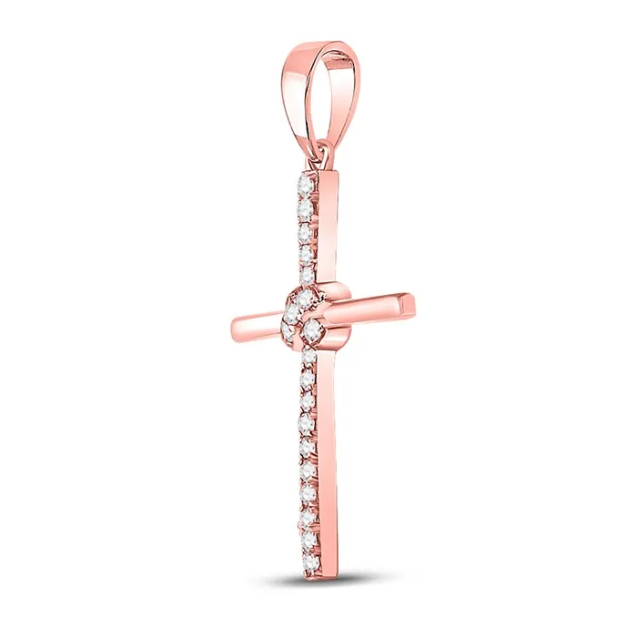 gndatlanta Necklaces 10k Rose Gold Round Diamond Cross Pendant 112 Cttw