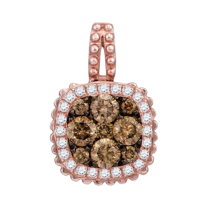 gndatlanta Necklaces 14k Rose Gold Round Brown Diamond Square Frame Cluster Pendant 12 Cttw gndatlanta Necklaces 14k Rose Gold Round Brown Diamond Square Frame Cluster Pendant 12 Cttw
