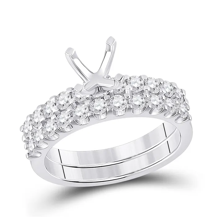 gndatlanta PreStyled Sets 18k White Gold Round Diamond 1 Ct Princess Center Bridal SemiMount Set 1 Cttw