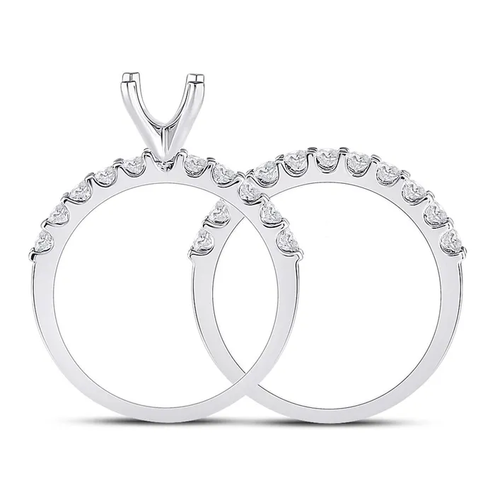 gndatlanta PreStyled Sets 18k White Gold Round Diamond 1 Ct Princess Center Bridal SemiMount Set 1 Cttw
