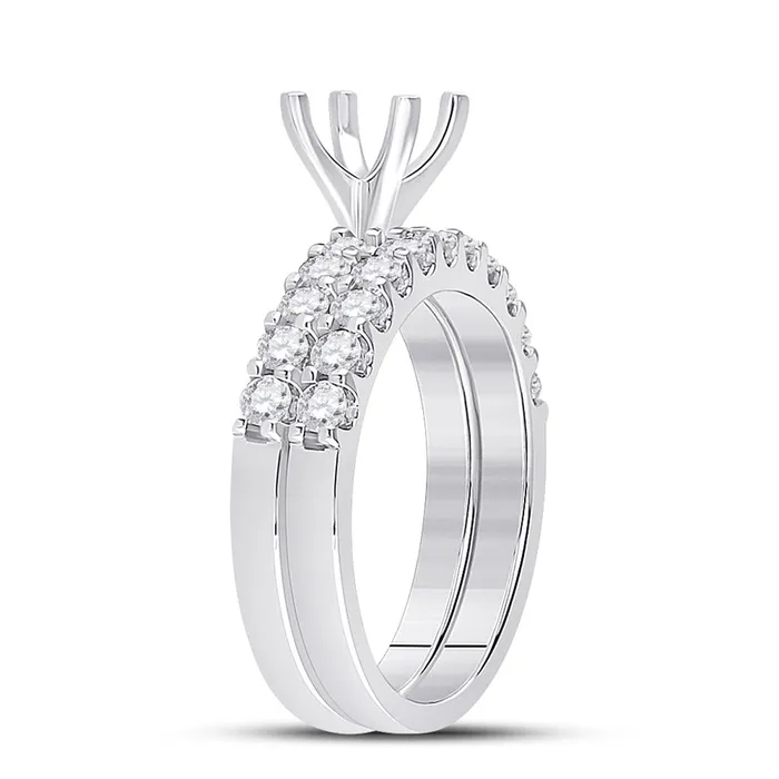 gndatlanta PreStyled Sets 18k White Gold Round Diamond 1 Ct Princess Center Bridal SemiMount Set 1 Cttw
