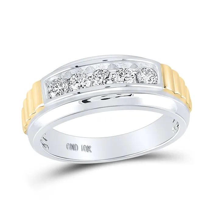 gndatlanta Rings 10k Twotone Gold Round Diamond Ribbed 5Stone Band Ring 58 Cttw gndatlanta Rings 10k Twotone Gold Round Diamond Ribbed 5Stone Band Ring 58 Cttw