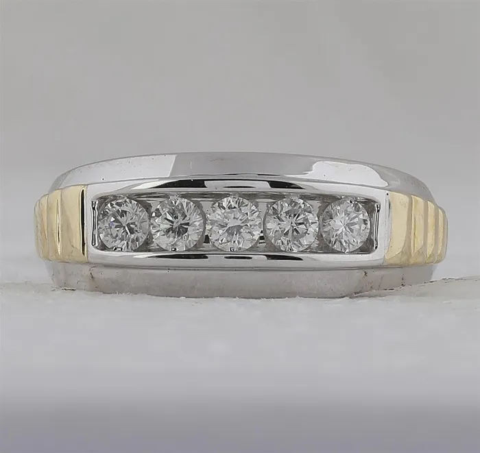 gndatlanta Rings 10k Twotone Gold Round Diamond Ribbed 5Stone Band Ring 58 Cttw