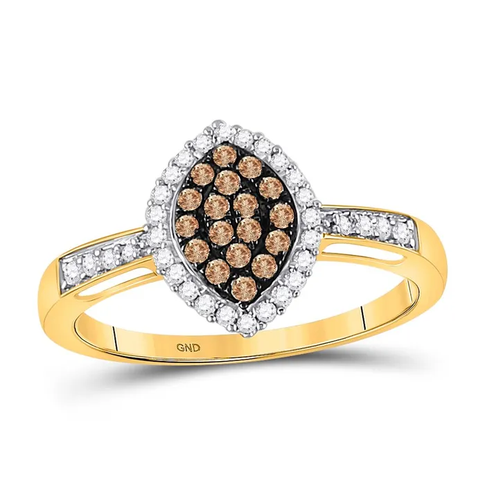 gndatlanta Rings 10k Yellow Gold Brown Diamond Oval Frame Cluster Ring 13 Cttw gndatlanta Rings 10k Yellow Gold Brown Diamond Oval Frame Cluster Ring 13 Cttw