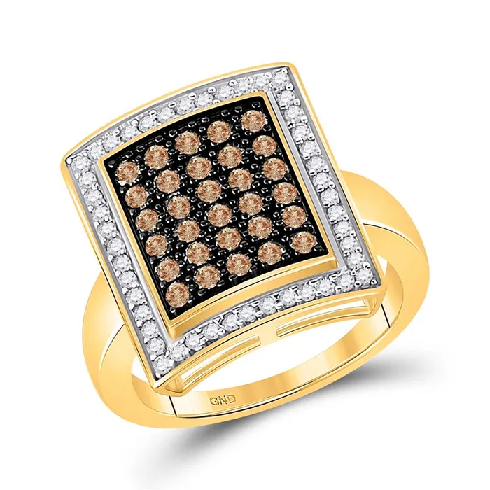 gndatlanta Rings 10k Yellow Gold Brown Diamond Rectangle Cluster Ring 1 Cttw