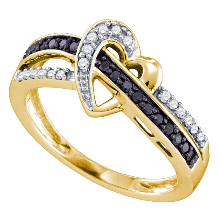 gndatlanta Rings 10k Yellow Gold Round Black Diamond Heart Ring 14 Cttw
