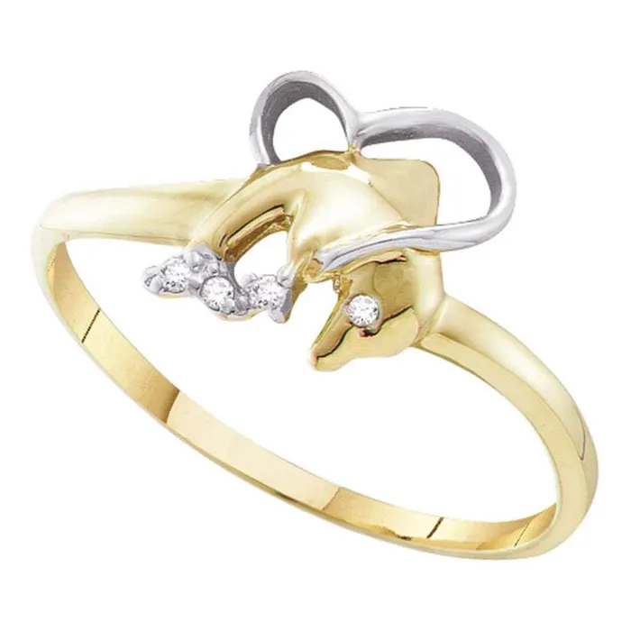 gndatlanta Rings 10k Yellow Gold Round Diamond Dolphin Ring 02 Cttw