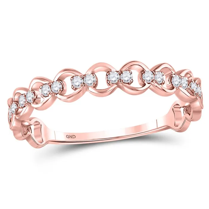gndatlanta Rings 10kt Rose Gold Round Diamond Link Stackable Band Ring 18 Cttw gndatlanta Rings 10kt Rose Gold Round Diamond Link Stackable Band Ring 18 Cttw