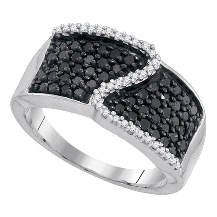 gndatlanta Rings 14k White Gold Black Diamond Crossover Stripe Band 34 Cttw gndatlanta Rings 14k White Gold Black Diamond Crossover Stripe Band 34 Cttw