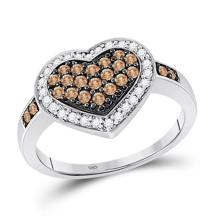 gndatlanta Rings 14k White Gold Brown Diamond Heart Cluster Ring 12 Cttw gndatlanta Rings 14k White Gold Brown Diamond Heart Cluster Ring 12 Cttw