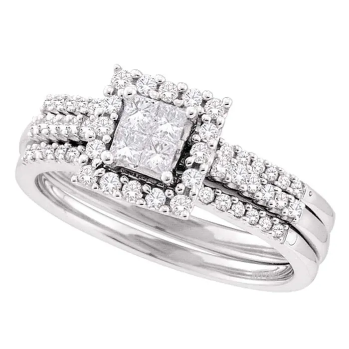 gndatlanta Rings 14k White Gold Princess Diamond 3Piece Bridal Wedding Ring Set 12 Cttw gndatlanta Rings 14k White Gold Princess Diamond 3Piece Bridal Wedding Ring Set 12 Cttw