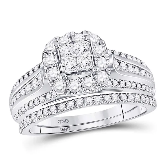 gndatlanta Rings 14k White Gold Princess Diamond Bridal Wedding Ring Set 1 Cttw
