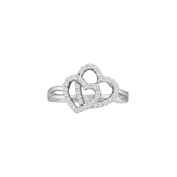gndatlanta Rings 14k White Gold Round Diamond Double Heart Ring 14 Cttw