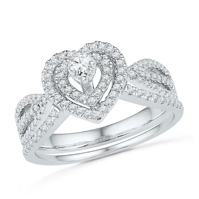 gndatlanta Rings 14k White Gold Round Diamond Heart Bridal Wedding Ring Set 58 Cttw gndatlanta Rings 14k White Gold Round Diamond Heart Bridal Wedding Ring Set 58 Cttw