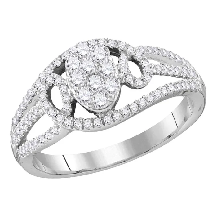gndatlanta Rings 14k White Gold Round Diamond Oval Cluster Ring 12 Cttw