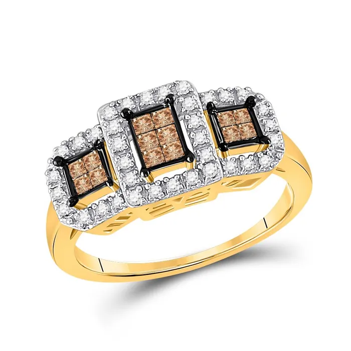 gndatlanta Rings 14k Yellow Gold Princess Brown Diamond Triple Cluster Ring 38 Cttw gndatlanta Rings 14k Yellow Gold Princess Brown Diamond Triple Cluster Ring 38 Cttw