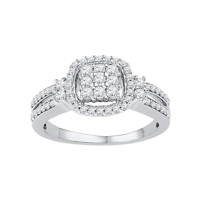 gndatlanta Rings 14kt White Gold Round Diamond Cushionframe Cluster Splitshank Ring 12 Cttw gndatlanta Rings 14kt White Gold Round Diamond Cushionframe Cluster Splitshank Ring 12 Cttw