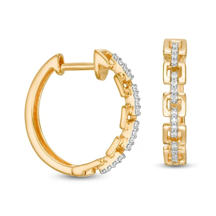 Goldia 007 CT TW Diamond Square Chain Link Hoop Earrings in 10K Gold Earrings Goldia 007 CT TW Diamond Square Chain Link Hoop Earrings in 10K Gold Earrings