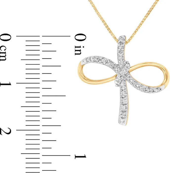 Goldia 01 CT TW Natural Diamond Ribbon Cross Pendant in 14K TwoTone Gold Necklaces Goldia 01 CT TW Natural Diamond Ribbon Cross Pendant in 14K TwoTone Gold Necklaces