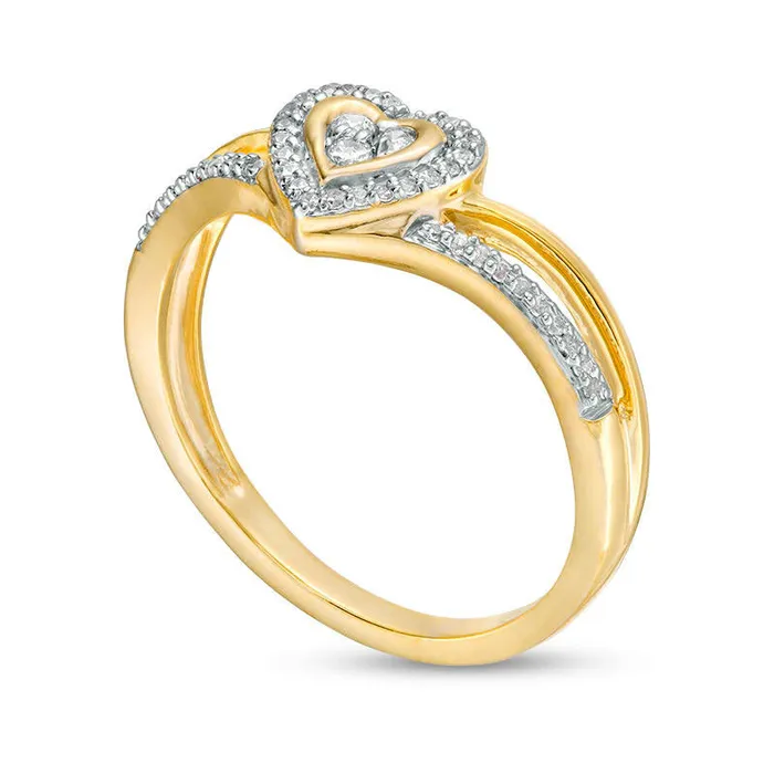 Goldia 013 CT TW Composite Natural Diamond Heart Frame Split Shank Promise Ring in Solid 10K Yellow Gold Rings Goldia 013 CT TW Composite Natural Diamond Heart Frame Split Shank Promise Ring in Solid 10K Yellow Gold Rings