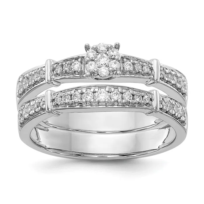 Goldia 020ct CZ Solid Real 14K White Gold Complete Trio Engagement Ring Rings