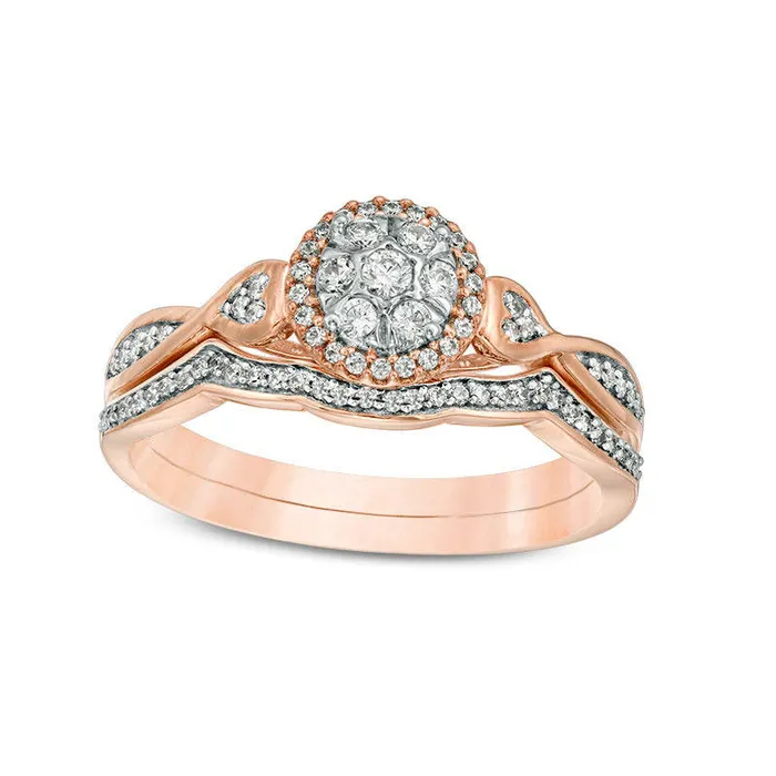 Goldia 025 CT TW Composite Natural Diamond Frame HeartSides Twist Bridal Engagement Ring Set in Solid 10K Rose Gold Rings Goldia 025 CT TW Composite Natural Diamond Frame HeartSides Twist Bridal Engagement Ring Set in Solid 10K Rose Gold Rings