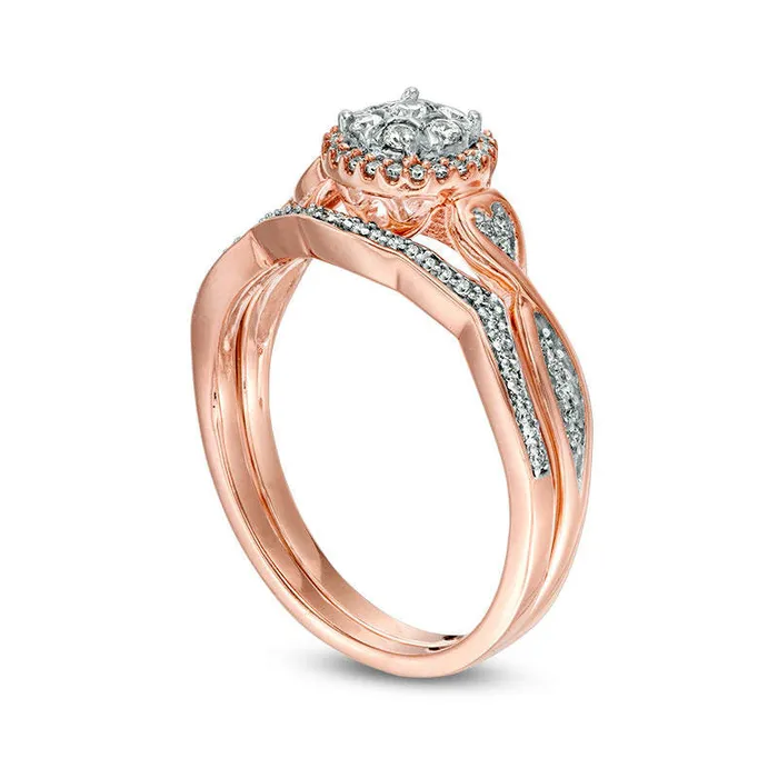 Goldia 025 CT TW Composite Natural Diamond Frame HeartSides Twist Bridal Engagement Ring Set in Solid 10K Rose Gold Rings Goldia 025 CT TW Composite Natural Diamond Frame HeartSides Twist Bridal Engagement Ring Set in Solid 10K Rose Gold Rings